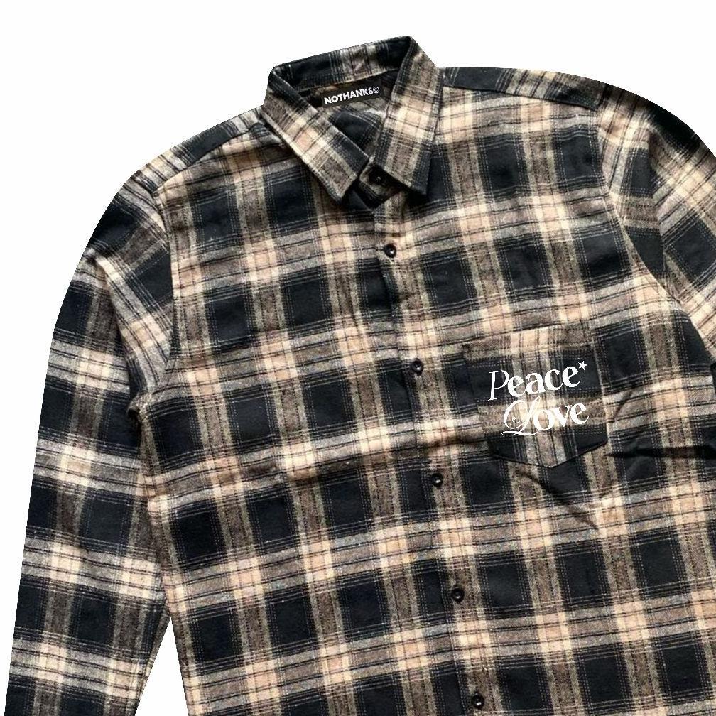 HOT SALE FLANEL NOTHANKS PEACE LOVE VETERANO BROWN BLACK kemeja pria wanita distro clothing