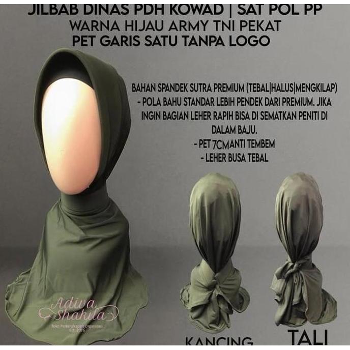 DE129 >> -- JILBAB DINAS PDH KOWAD | SAT POL PP | WARNA HIJAU ARMY TNI PEKAT| BAHAN SPANDEK SUTRA PR