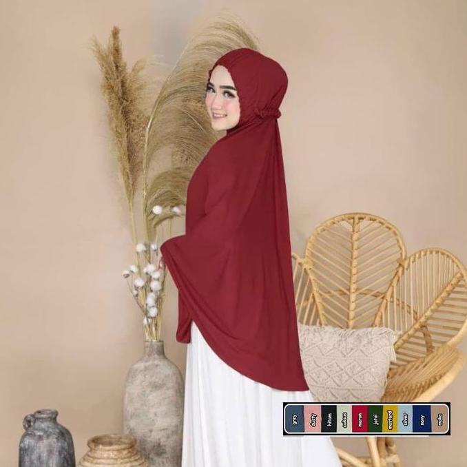 DF253 - KHIMAR JUMBO RENDA KARET PUAN MAHARANI JUMBO JILBAB TALI SYARI XXL Kerudung Panjang Muslim C