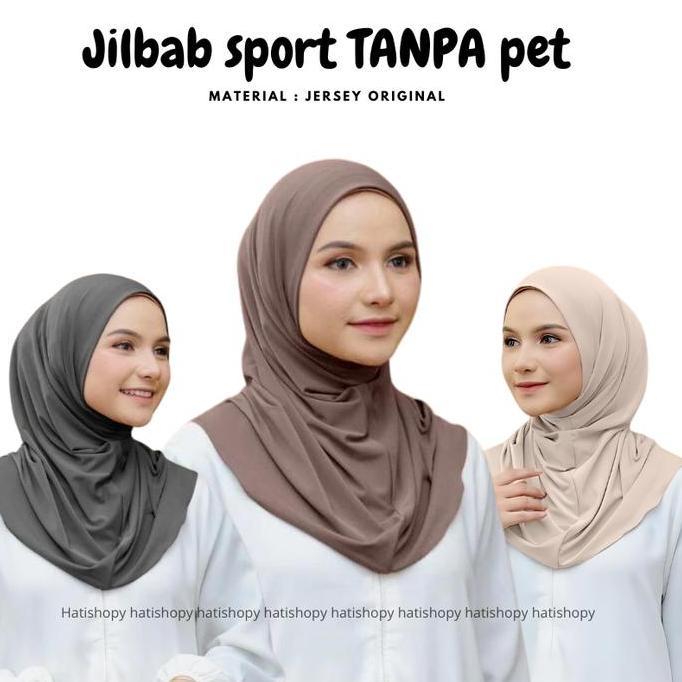 DY127 - Jilbab Sport Olah Raga Non Pet Instan Bahan Jersey Premium / Kerudung Olah Raga Tanpa Pet In