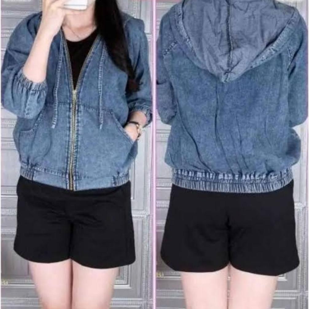 sale Jaket jeans Wanita Hoodie sleting zipper Ld 114 Resleting kekinian