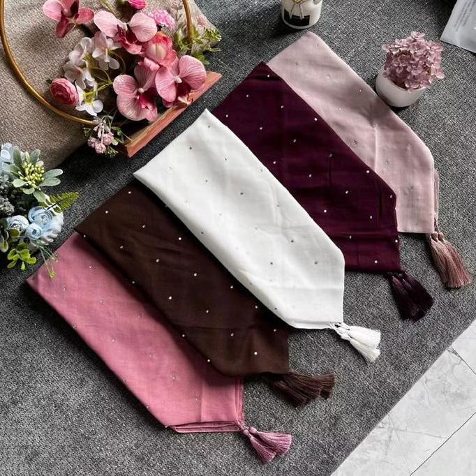 DF37 >> Hijab segi empat Payet tabur tasel // Hijab segi empat warna terbaru soft colour free pouch 