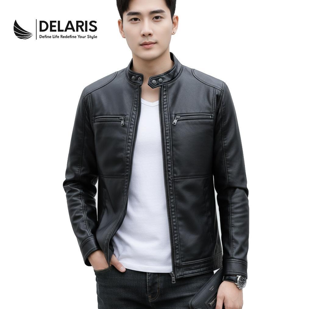 PROMO Delaris Jaket Kulit Pria Vector Hitam Cokelat