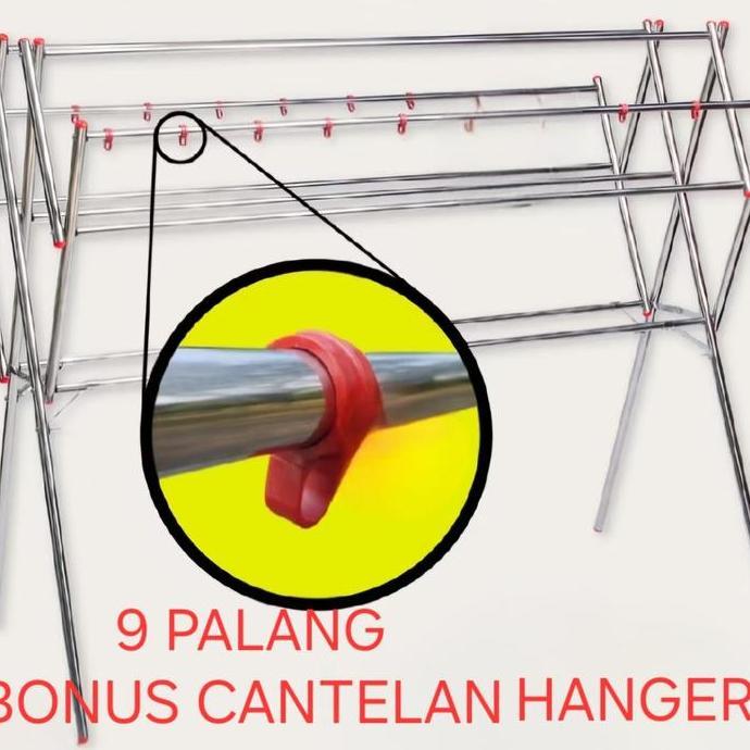 Konichiwa- Takashimoerah Jemuran Pipa Stainless Steel 180Cm Palang 9 & 11 Bonus Canteran Hanger Diam