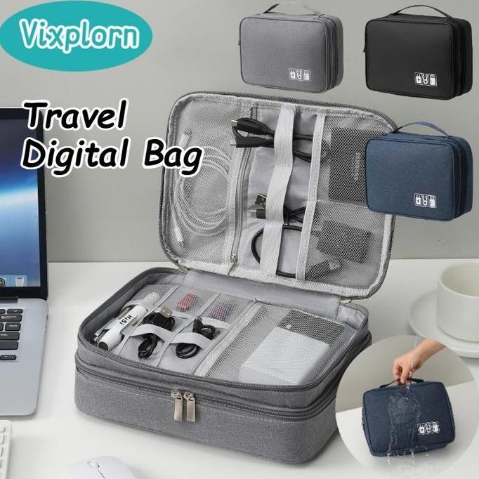 Vixplorn Travel Digital Bag Travel Bag Digital Organizer 3 Layer Tas Gadget Organizer Travel Pouch R