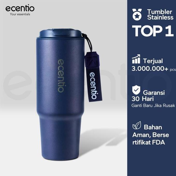 Ecentio Tumbler Stainless Vacuum 900Ml Tali Rajut Portable Thermos Botol Minum Besar Mulut Gelas Unt