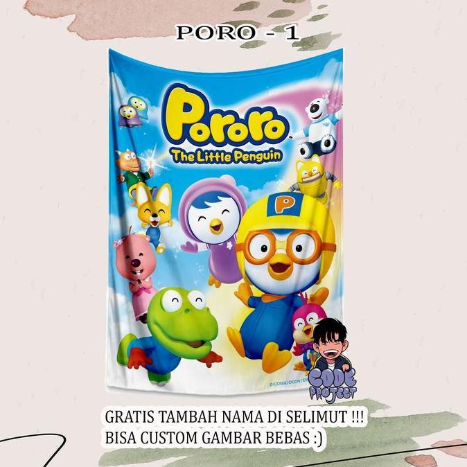 SELIMUT ANAK PORORO - selimut karakter lucu pororo - selimut anak bisa di tambahkan nama - kartun po