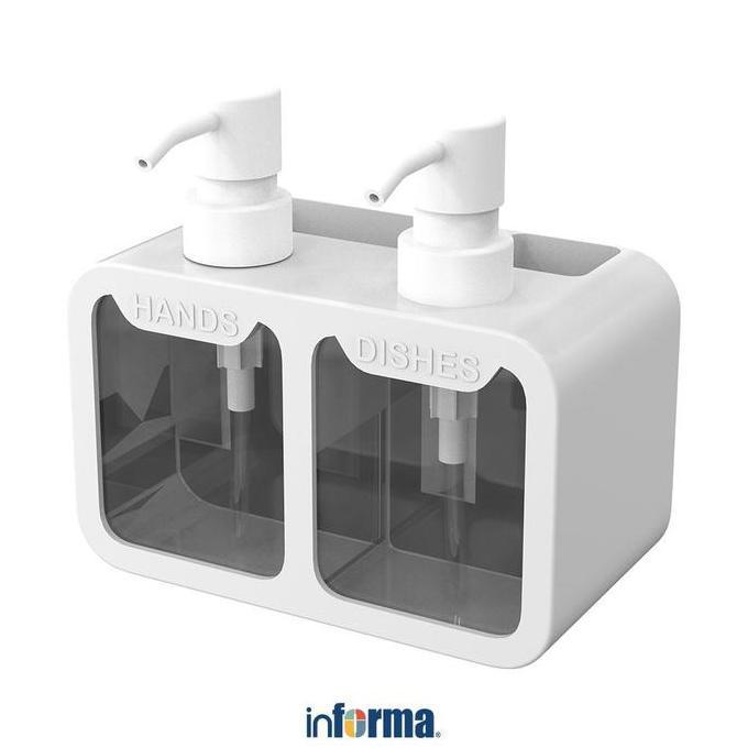 Informa Eri Dispenser Sabun Cair Double Dengan Spons - Putih Wadah Sabun Tempat Sikat Organizer Cuci