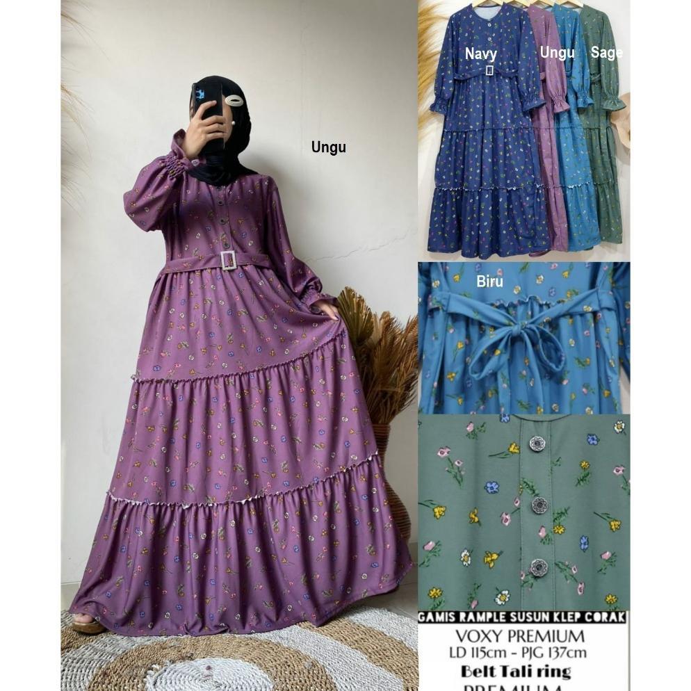 Gamis Jumbo rampel corak bunga melati lengan karet bisa wudhu ld 120-140cm