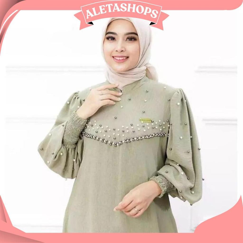 Mayra Dress Gamis Crinkle Airflow Premium Jumbo Kondangan Payet Mutiara Mewah Elegan Terbaru