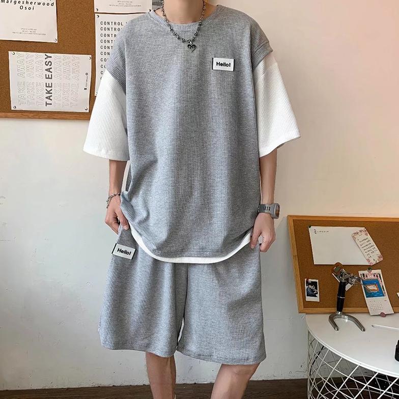 TERBARU EY One set pria baju cowok korean style outfit pria 1 set lengkap keren baju olahraga pria s