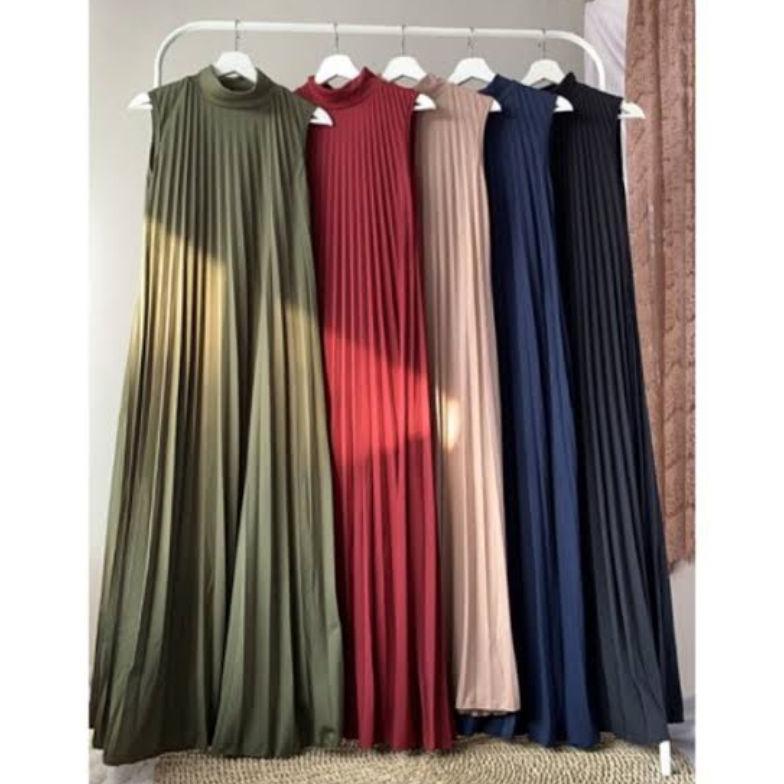 Inner Dress Plisket Premium - Dress Plisket Tanpa Lengan - Gamis Plisket Premium - Gamis Plisket Max