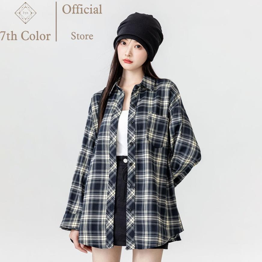 recommended 7th color / outer wanita motif kotak gaya korea kemeja lengan panjang kardigan kekinian 