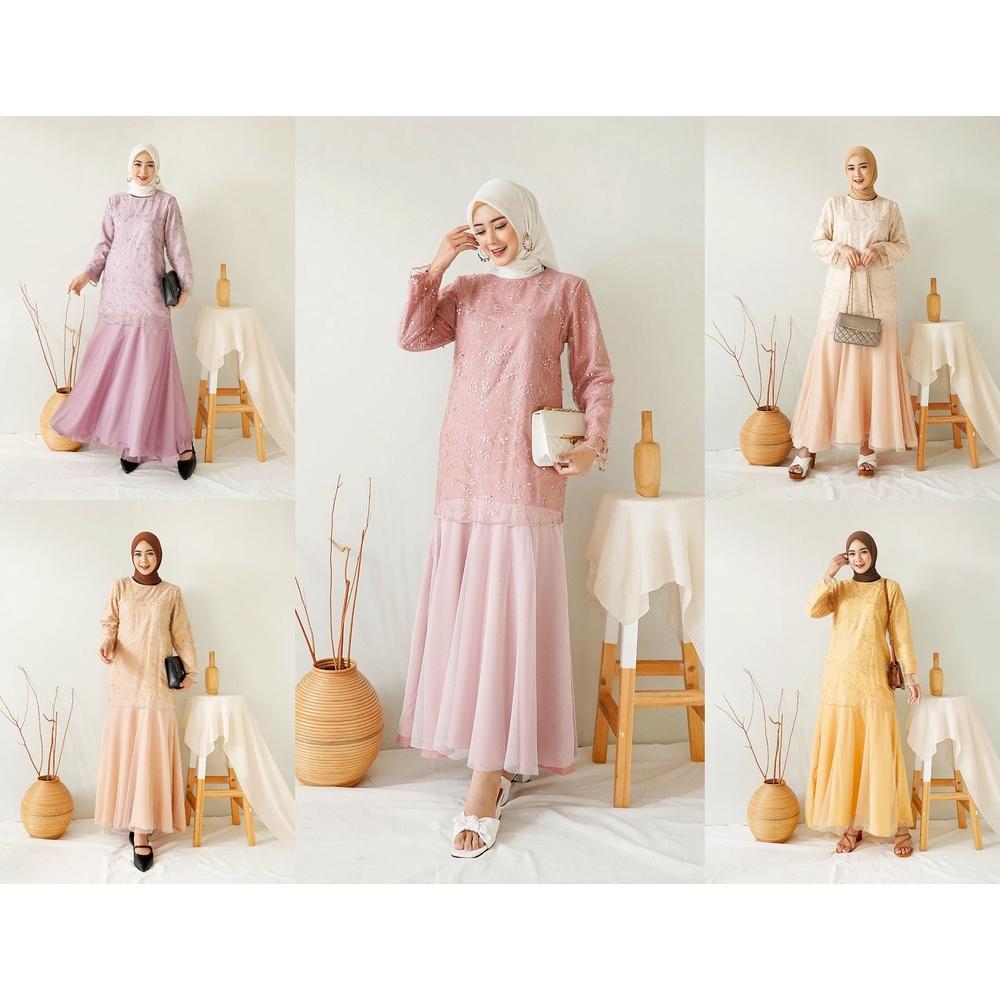 (SALE) Maxi Dress Pesta Kondangan Brukat Tile SABRINA Jumbo / Gamis Brokat Tille Baju Lebaran Terbar