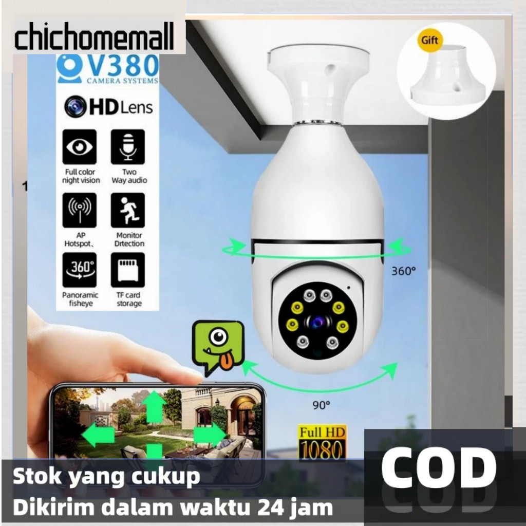 [Cod]Cctv 360 Derajat Wifi Outdoor /Cctv Lampu Wifi Handphone/Cctv Lampu V380 Ip Camera Cctv Wifi Bo