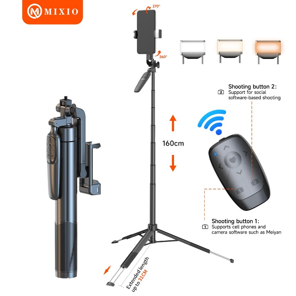 Mixio A66 - 160Cm Tongsis Bluetooth Selfie Stick Tripod With Led Light