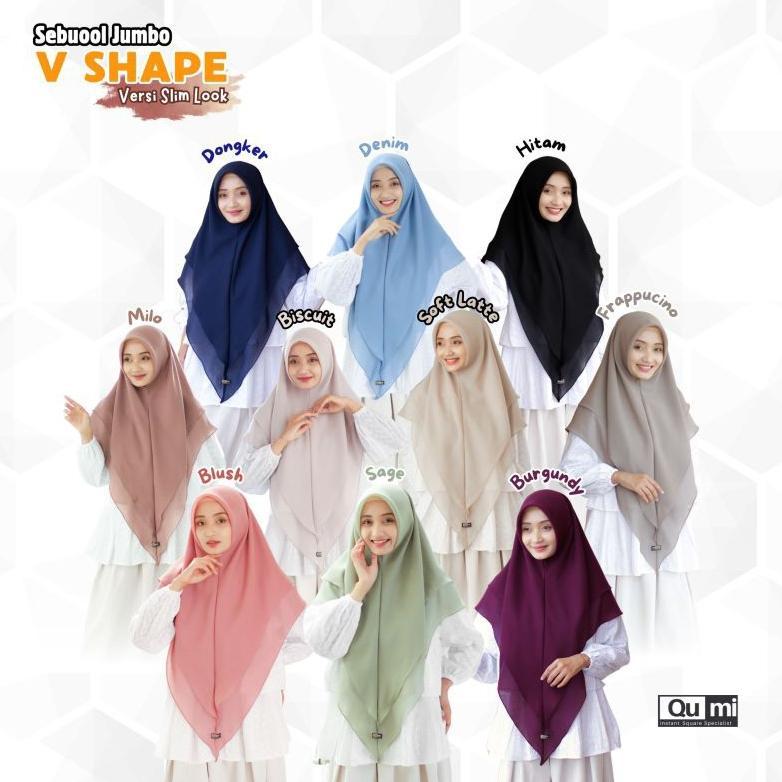 CUCI GUDANG SEBUOOL JUMBO V SHAPE (SLIM LOOK VERSION) by QUMILABEL Khimar segi empat instan syar'i