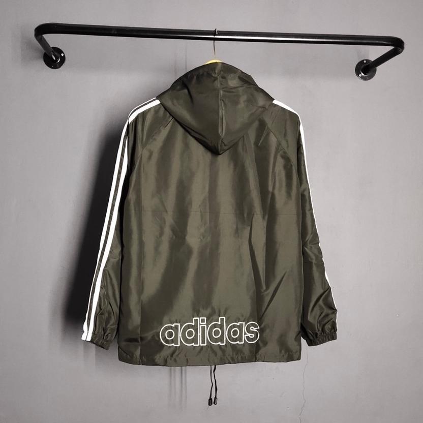 New Product Jaket Pria Parasut Adidas Windbteaker Hitam List Putih Xl Xxl - Jaket Parsut Jumbo - Jak