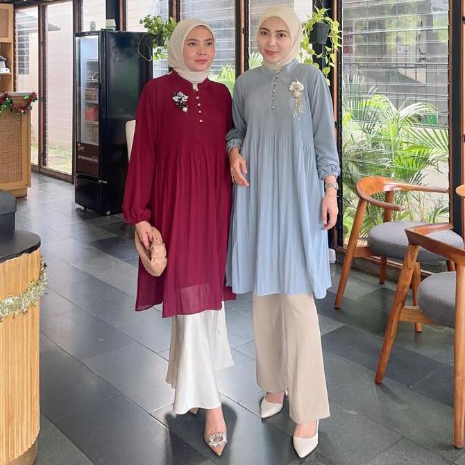 BELLE PLEATED TUNIC | Pleated Long Tunic | Tunic Plisket Wanita Premium | Tunic Korean Look | Tunik 