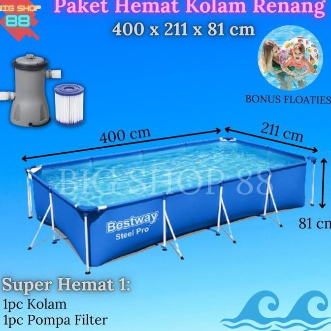 BESTWAY Kolam Renang Besar Anak Jumbo Frame Pool Kolam Ikan petak jumbo 4M 4METER 4 METER 400x211x81
