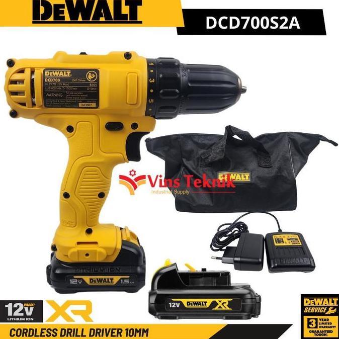 DEWALT DCD700S2A Mesin Bor Besi Kayu Baterai Cordless Drill Driver 12V With Drill Bit Kit Set 109Pcs