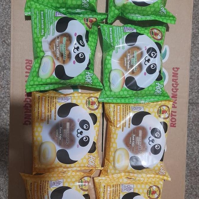 Paket 1 Dus Roti Aoka Panggang Panda 60 Pcs Roti Isi Cream Keju & Pandan - Snack - Food