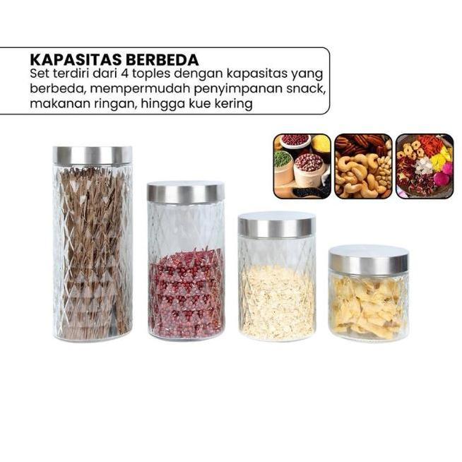 Termurah / Hot Sale Toples Kaca Set 4 Pcs / Toples Kue Kaca Lebaran / Toples Kaca Set Isi 4 Pcs / To