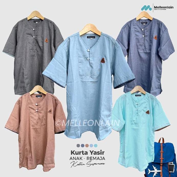 Baju Koko Kurta Anak Yasir Kerah Oblong Lengan Pendek Katun Polos Muslim Melleonlain Casual