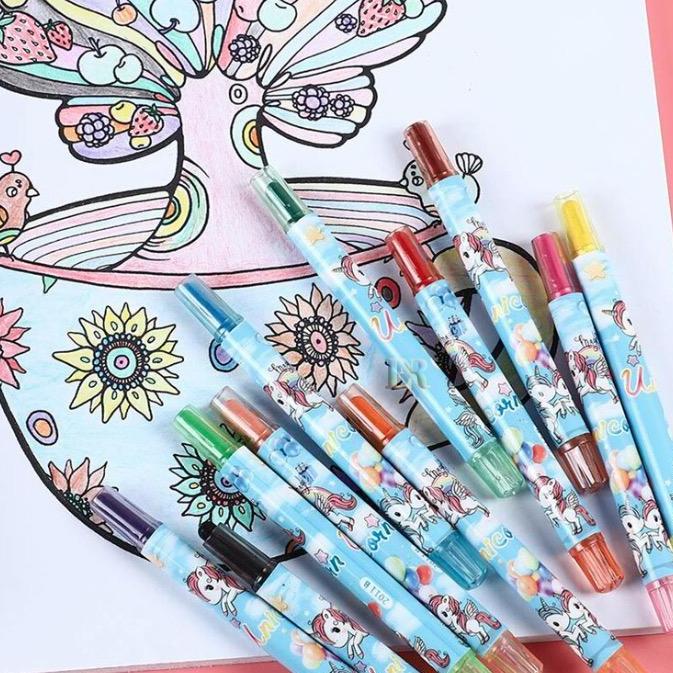Shashin- Lnr Shop 12Pcs Rolling Crayon Pensil Warna Putar Multi Colors Painting Drawing Sophia The F