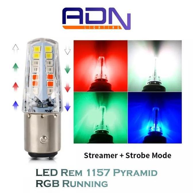 LAMPU LED REM MOBIL MOTOR 1157 RGB RUNNING KEDIP STROBO PYRAMID ADN