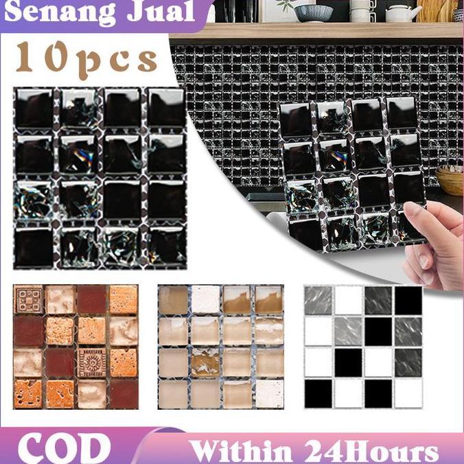 KATERINABLU 10Pcs Wallpaper Kamar Mandi Anti Air Sticker Lantai Kamar Motif Keramik