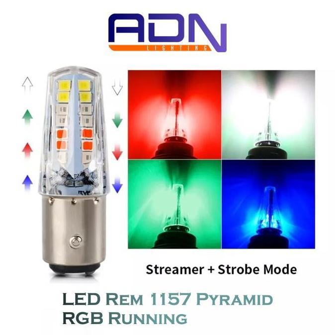 LAMPU LED REM MOBIL MOTOR 1157 RGB RUNNING KEDIP STROBO PYRAMID