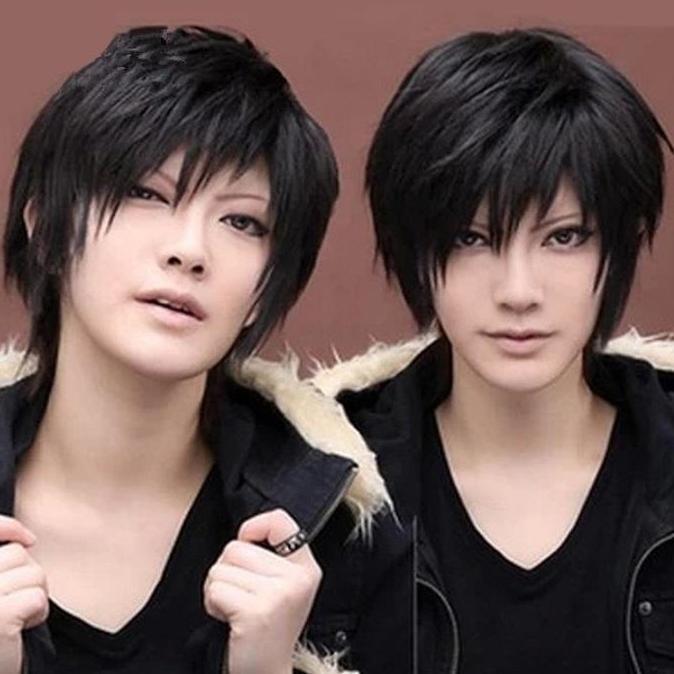 wig hitam cosplay pria pendek