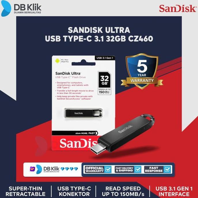 Flashdisk SanDisk Ultra 32GB CZ460 USB 3.1 Type-C Sandisk 32GB USB C