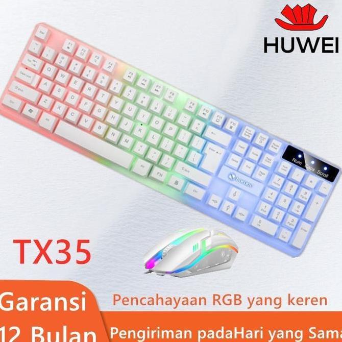 HUWEI Keyboard Gaming LED RGB Lampu, USB wired keyboard mouse 1 set game dengan latensi rendah Keybo