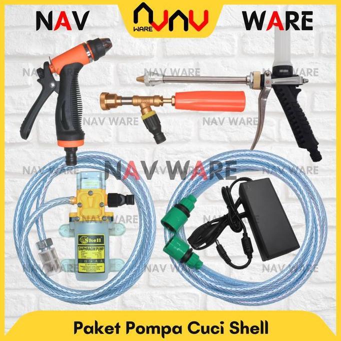 SUPER DEAL - Shell Paket Lengkap Pompa Air DC 12V Selang OUT Quick Release - Alat Cuci Motor Mobil H