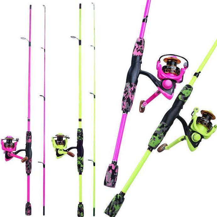 Sougayilang Joran Putar 2 Bagian 1.8M/6Kaki Dengan Pegangan Eva Kamuflase Dan Gulungan Pancing Putar