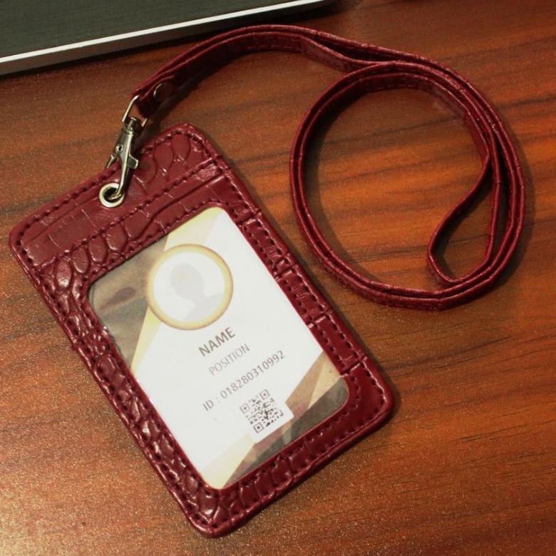 Id Card Holder Lanyard Kulit Name Tag Motif Buaya