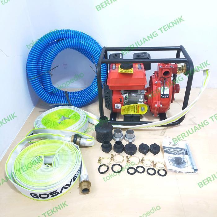 Paket Mesin Pompa Pemadam Kebakaran, Selang, dan Adaptor Penyambung