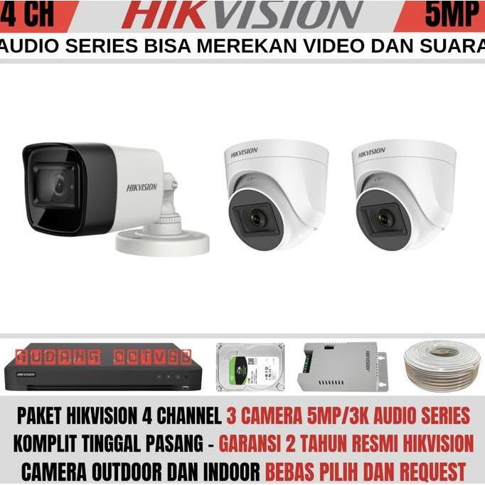 Murah Paket Cctv Hikvision 4 Channel 3 Camera 5Mp Turbo Hd 3K Audio Series - Paket 3 Kamera Cctv - G