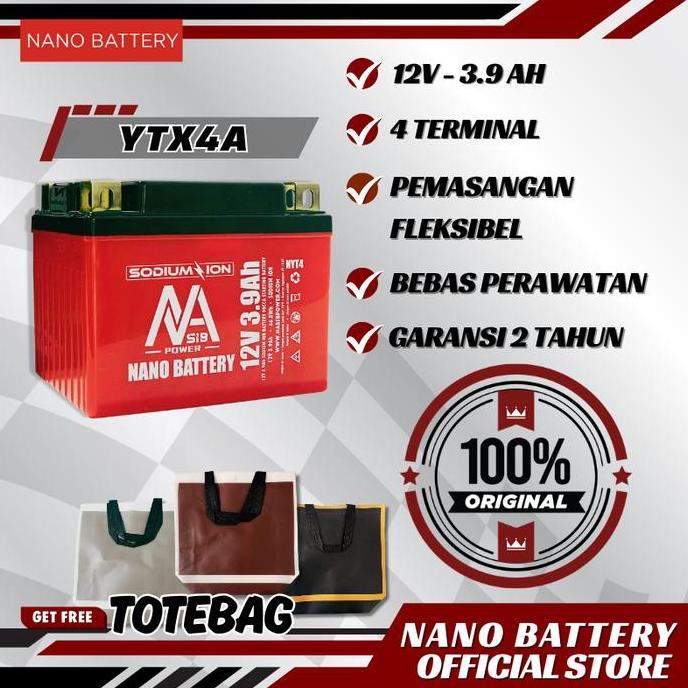 NANO BATTERY Aki Motor Sodium Ion 12V 3.9Ah/12V 5AH Aki Motor YTX4A 12V 3.9Ah/12V 5AH Aki Kering Gar