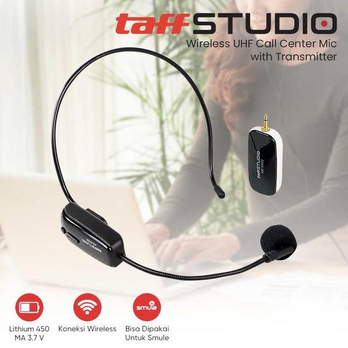 TaffSTUDIO Microphone Imam Masjid Tanpa Kabel Wireless UHF Call Center Mic with Transmitter Telinga 