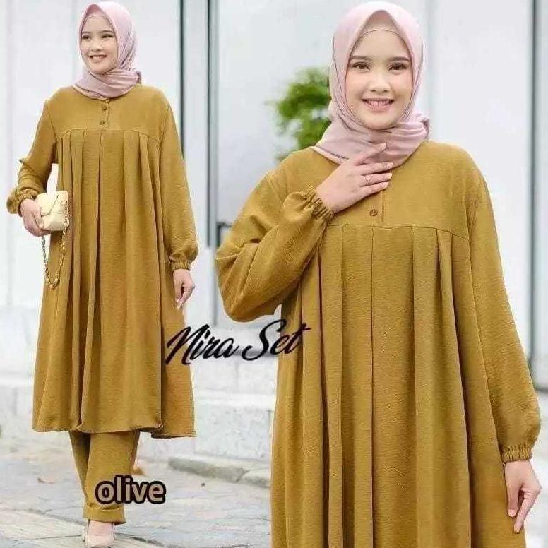 Disc Setelan Nira Setcel Long Tunik / Setelan Wanita Modern Kekinian Terbaru/ Setcel Perempuan Dewas