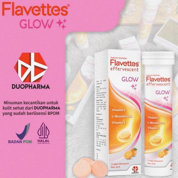 Bitamin- [Twin Pack] Flavettes Effervescent Glow (15'S X 2 Tubes) - Suplemen Mencerahkan Kulit Denga