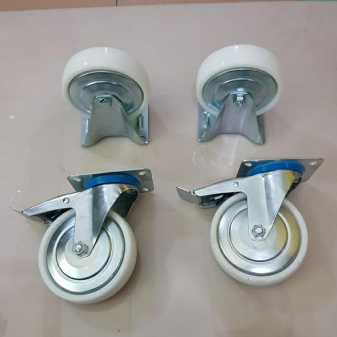 Grosir Roda Nilon / Roda Gerobak / Roda Troli 5 Inch (2 Rem 2 Mati) 1 Set