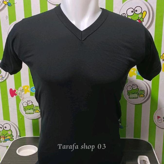Fuku- Kaos Polos Lengan Pendek Oblong V Neck Pria Dewasa Katun Rib - Kerah, Baju - Distro, Cowok
