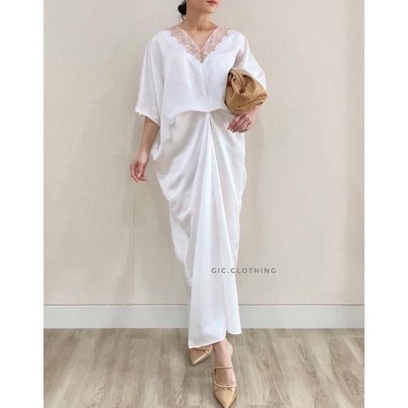 KAFTAN PUTIH HITAM KYOTO PREMIUM SILK IMPORT AS