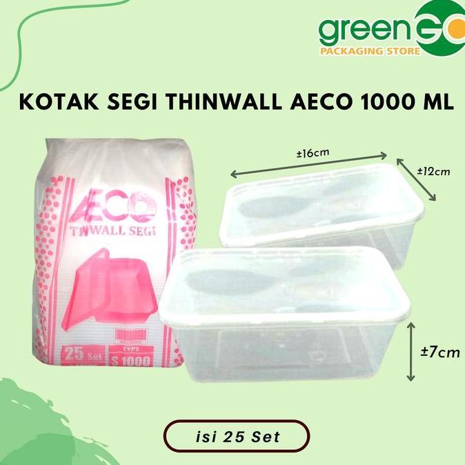 THINWALL KOTAK AECO BESAR 1000ML 25 SET TOPLES KOTAK MAKANAN PLASTIK