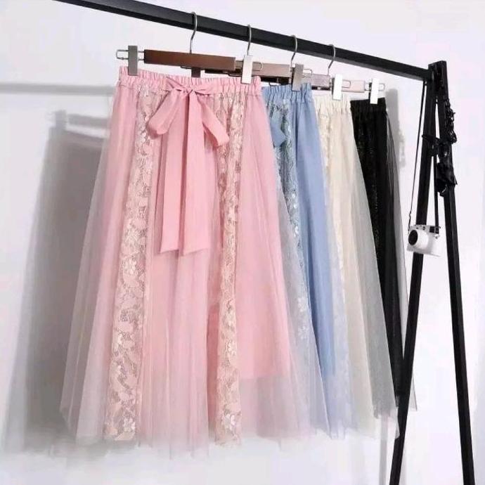 ROK TILE TUTU KOMBINASI TERBARU RENDA BORKAT KE KINIAN WANITA PANJANG BAWAHAN FULL FURING BAHAN ADEM