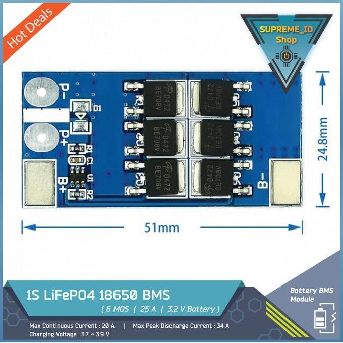 Comcom- 1S Lithium Iron Phosphate Lifepo4 Bms Battery Charger Module| 3.2V 25A | Power Supply Batter